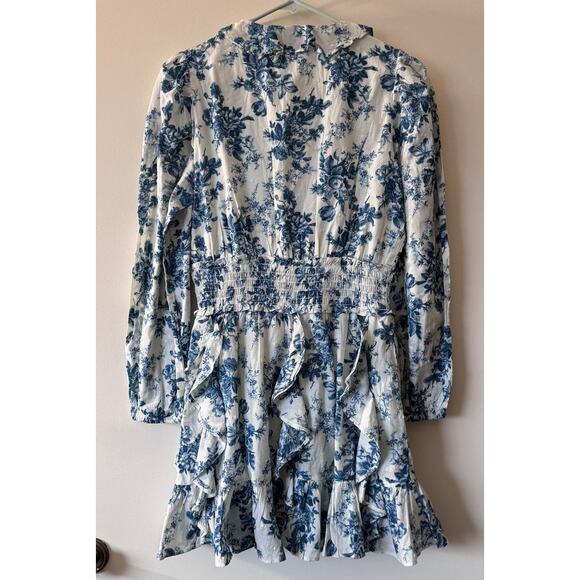 LoveShackFancy x Gap Smocked Ruffle Mini Dress in Blue Floral Size Small - Picture 4 of 7